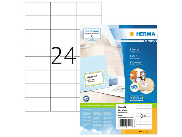 Etiket HERMA 4464 70x37mm premium wit 2400stuks 1