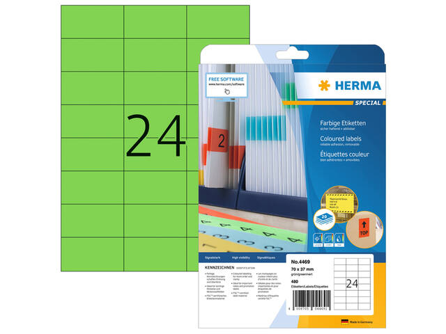Etiket HERMA 4469 70x37mm verwijderb groen 480st 1