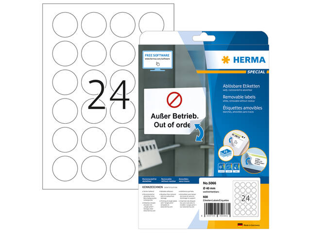 ETIKET HERMA 5066 SPECIAL ROND 40MM MOVABLE 600ST 1