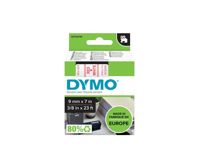 LABELTAPE DYMO 40915 9MMX7M D1 WIT/ROOD 1